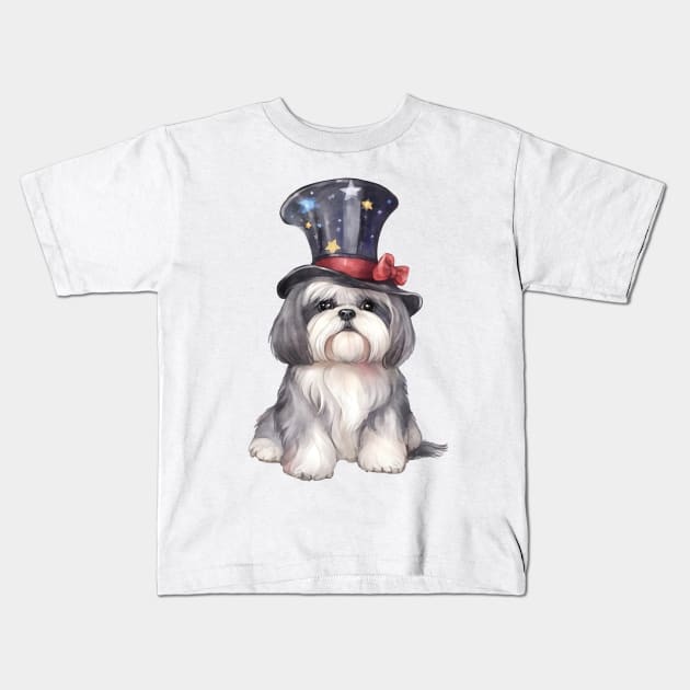 Watercolor Shih Tzu Dog in Magic Hat Kids T-Shirt by Chromatic Fusion Studio